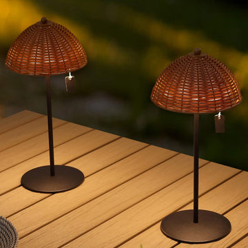 Tilly 12.75" Modern Coastal Indoor/Outdoor Wicker Shade Rechargeable/Cordless Dimmable Integrated LED Table Lamp